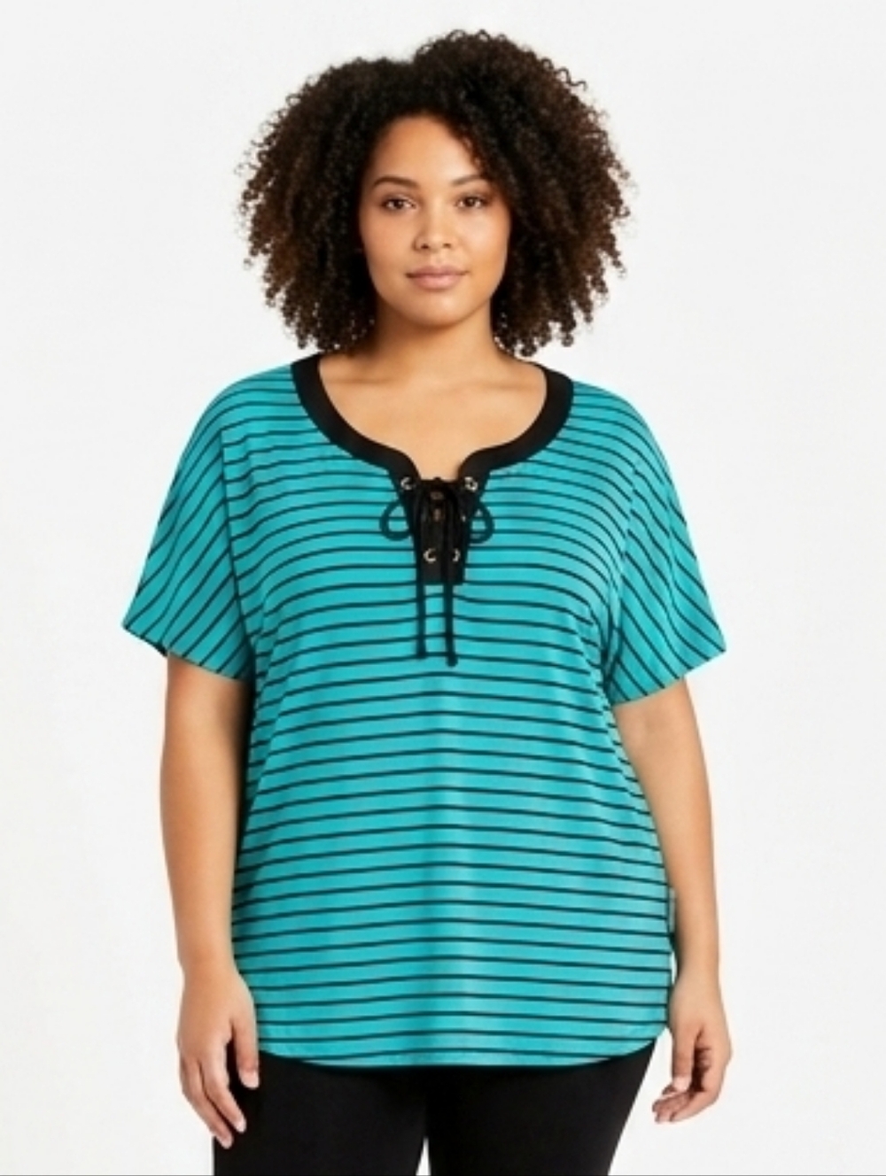 NWT Kim Rogers Lace-Up Striped Top